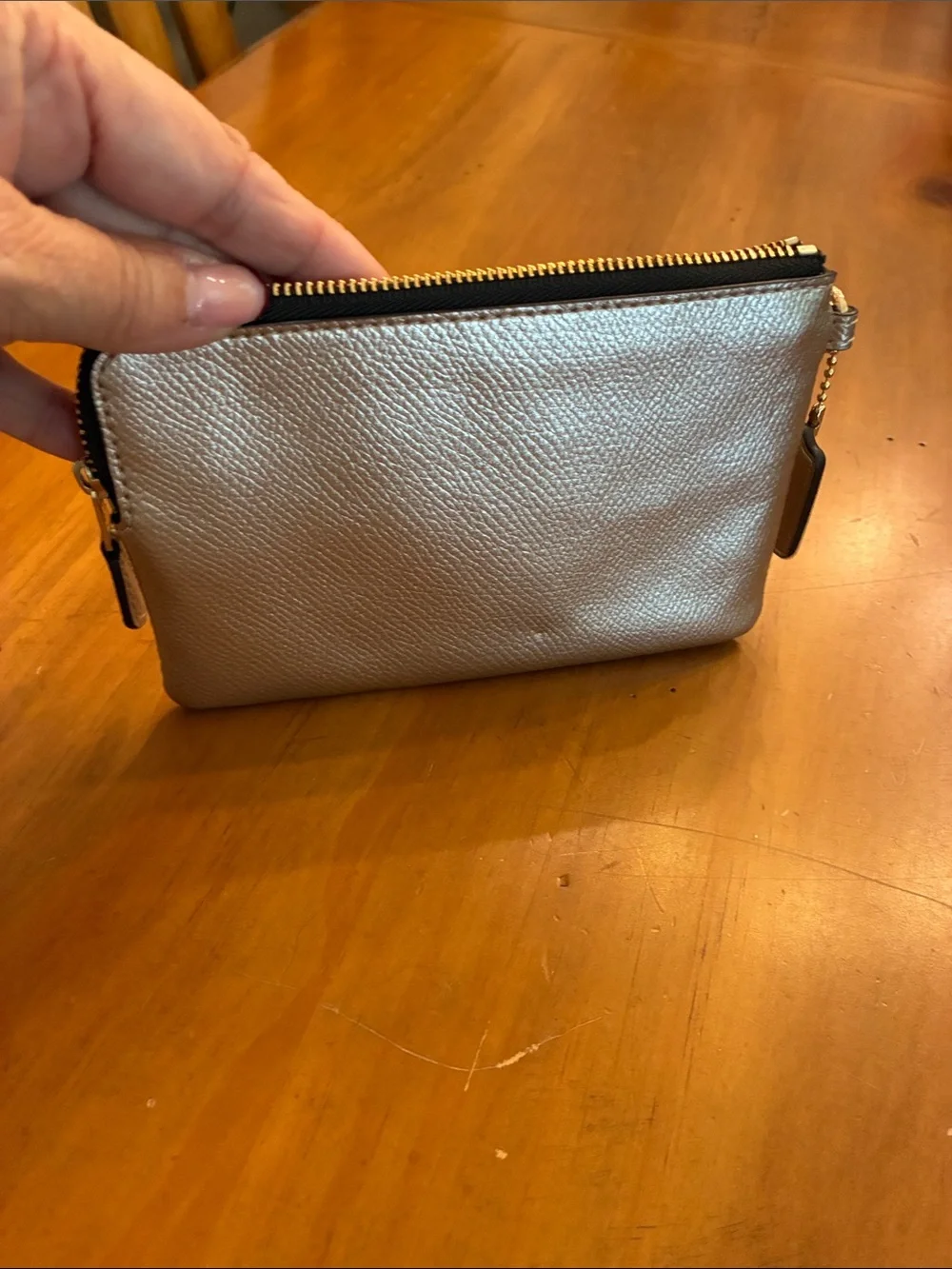 Coach Silver Metallic Pebbled Wristlet Clutch